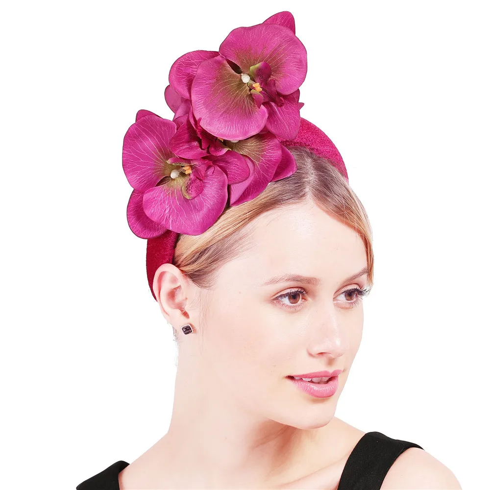 Cocktail Hair Accessories Classic Princess Nice Floral Fascinators Female Hot Pink Headbands Flower Women Wedding |
