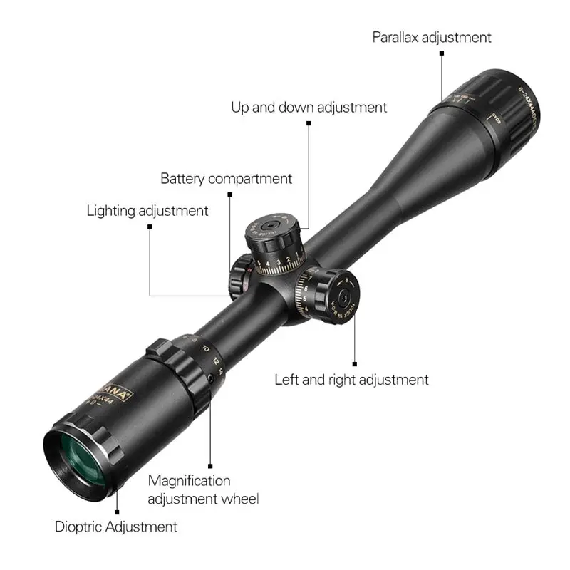 DIANA 6-24X44 Tactical Optic Cross Sight Green Red Illuminated Riflescope Hunting Rifle Scope Sniper Airsoft Air Guns