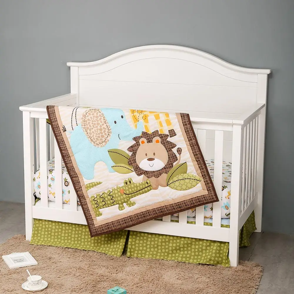 3pcs Lion baby bedding set 100 cotton curtain baby bed set de cuna