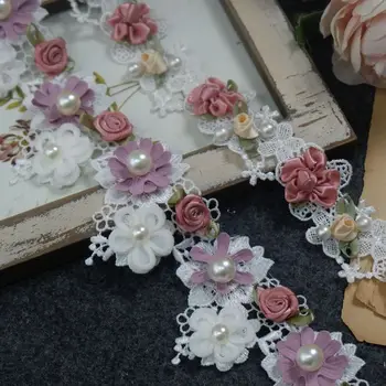 

3D Flowers Beaded Water-soluble Lace Lace Doll Clothes Decoration DIY Shoulder Strap Belt Accessories RS2744
