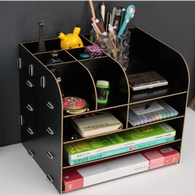 DIY Magazine Organizers Desk Organizer Book Holder Desk Stationery wooder Storage Organizer Holder Stand Shelf Rack - Цвет: C-black