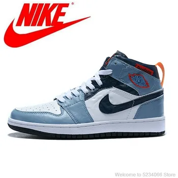 

Original Nike Air Jordan 1 AJ1 OG Blue White Black Basketball comfortable Shoes Women Size 36-39