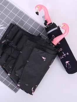 

Cartoon Flamingo Animal Umbrella Creative Cute Umbrella 3 Folding Sun Rain Wood Carving Handle Umbrella Girl Adult Sun Girl Y50