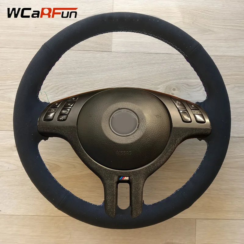 WCaRFun DIY прошитый вручную черный замшевый автомобильный чехол на руль для BMW E39 E46 325i E53 X5