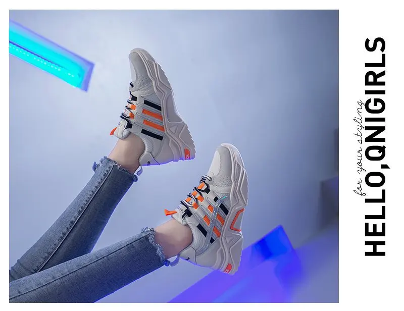 SWYIVY/женские Сникеры на платформе ; модные кроссовки Ulzzang; женская повседневная обувь для папы; белые разноцветные Нескользящие кроссовки