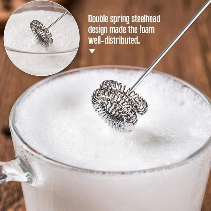 Powerful Double Spring Whisk Electric Milk Frother Kitchen Mixer Hand Milk Foamer for Coffee Latte Cappuccino,Red