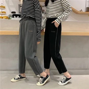 

Ankle Length Korean Women Pants Autumn and Winter Casual Carrot Pants Loose Straight Harem Pants Side Stripe Student Pants