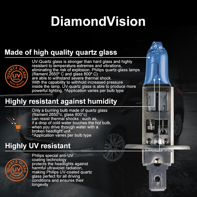 Philips h1 галогенный 55 Вт 12 В Diamond Vision 5000K Ultimate белый светильник Авто Лампа H1 головной светильник оригинальные аксессуары для автомобиля 2 шт