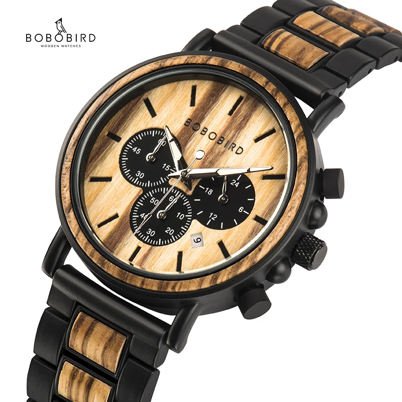 Wooden Watch Chronograph Gift-Box Timepieces Military Quartz Bobo Bird Luxury in Saati