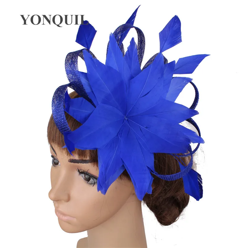 

Black Feather Flower Fascinator Wedding Headwear For Bride Women Party Sinamay Headdress Show Marry Hair Accessories Headband