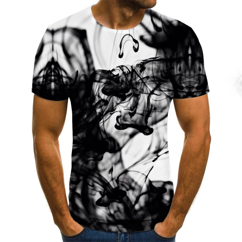 Mens T-Shirt Streetwear Round-Neck Cloud Creative Plus-Size Fashion Summer Ink-Style