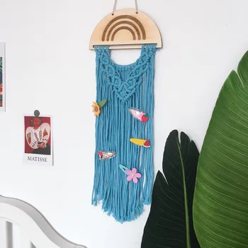 

Boho Kids Bedroom Decor Macrame Wall Hanging Tapestry Hair Bow Holder Storage Organizer Hanging Hair Clips Hanger for Baby Girl