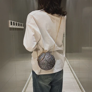 

Fashion Round Bag Sequins Evening Bag Wedding Party Purse Shoulder Crossbody Bag for Women
