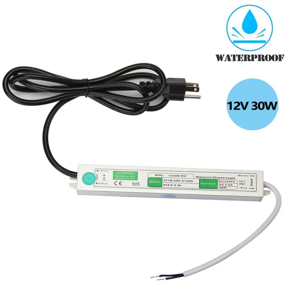 DC 12 V 30W Водонепроницаемый драйвер питания AC 110-260V к DC 12 вольт 2.5A адаптер постоянного напряжения трансформатор для светодиодной ленты