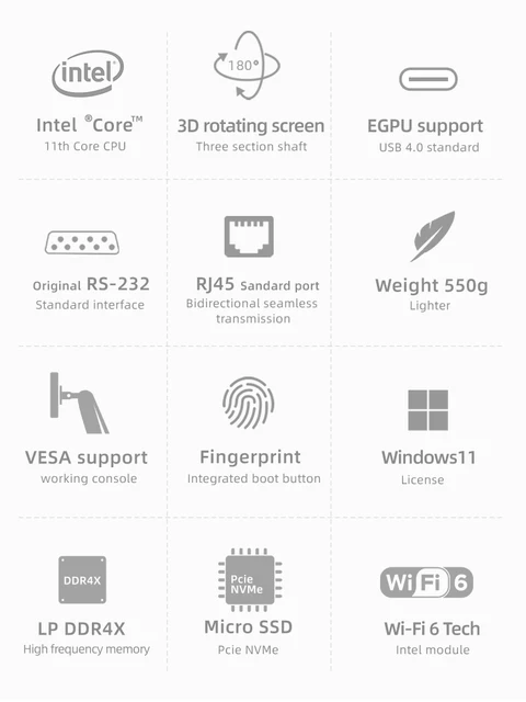 كمبيوتر محمول One Netbook A1 Pro Mini Intel Core i7-1160G7 سعة 16 جيجا بايت  512 جيجا بايت أسود