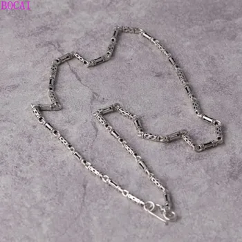 

BOCAI s925 sterling silver necklace bamboo link chain fashion popular Thai silver Retro Style Men's and women's necklaces