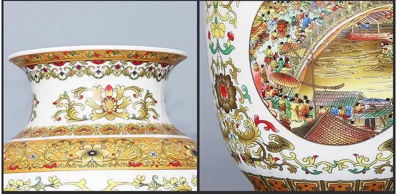 Китайский Цзиндэчжэнь керамика Qingming Shanghetu ваза Статуэтка домашняя гостиная мебель украшения ремесла офисный стол аксессуары