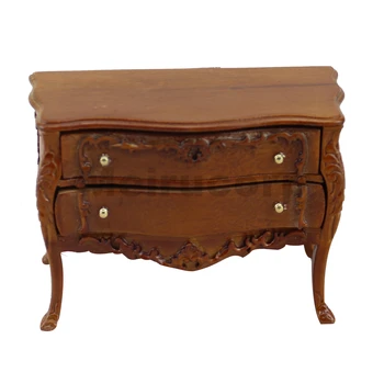 

1/12 scale miniature furniture Excellent walnut color Two layer/ drawer cabinet Wood carving