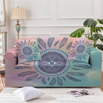 BeddingOutlet Mandala Sofa Cover Pink Blue Stretch Slipcover Floral Armchair Cover Bohemian Elastic Couch Cover 1/2/3/4 Seater 5