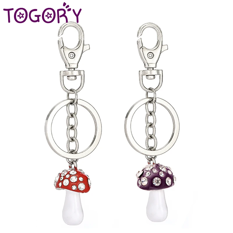 

TOGORY Crystal Long Mushroom Key Chains Holder For Car Women Keychains Keyrings Purse Bag Pendant llaveros 2019 New Hot Sale