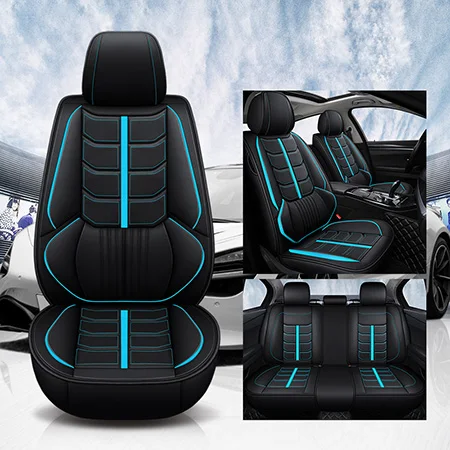 Передний+ задний кожаные чехлы для сидений автомобиля peugeot 107 201 205 206 207 2008 301 307 308 3008 408 407 4008 507 607 508 5007 5008 сиденье - Название цвета: Blue Standard