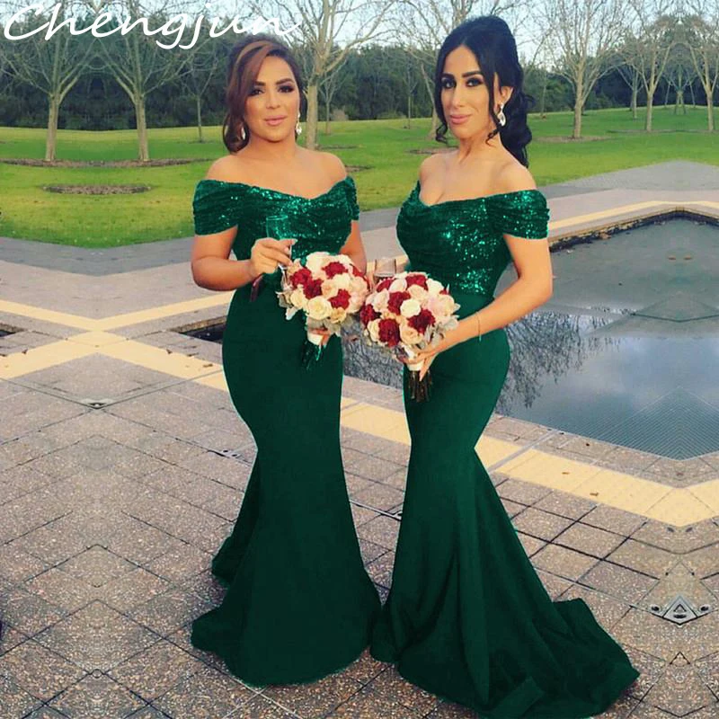 Olive Green Chengjun высокое качество блёстки оливковый зеленый с открытыми плечами Русалка Длинные платья подружек невесты - Цвет: Olive Green