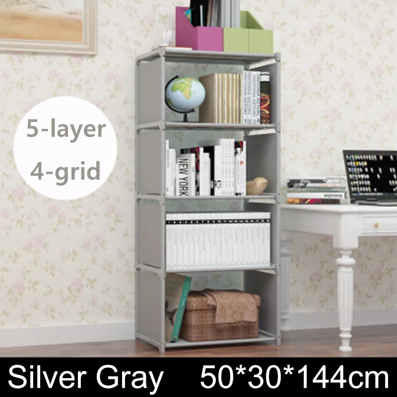 Многослойная книжная полка, нетканый книжный шкаф, органайзер, полка для хранения, простой напольный стеллаж, домашний декор, мебель для гостиной - Цвет: silver gray 4 grids