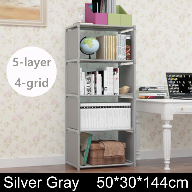 silver gray 4 grids Многослойная книжная полка, нетканый книжный шкаф, органайзер, полка для хранения, простой напольный стеллаж, домашний декор, мебель для гостиной - Цвет: silver gray 4 grids