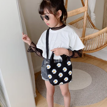 

Daisy Printed Shoulder Bag Popular Simple Female Daily Bag Kids Girl Flower Casual Canvas Tote Crossbody Handbag