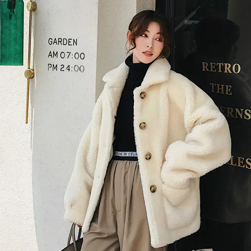 

Real Coat Women Short Korean Woolen Overcoat Winter Warm Oversize Lamb Fur Jacket Abrigos Mujer Invierno 2020 TD04 YY526