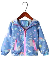 Print Cartoon Girls Unicorn Hooded Zipper Jacket Coat