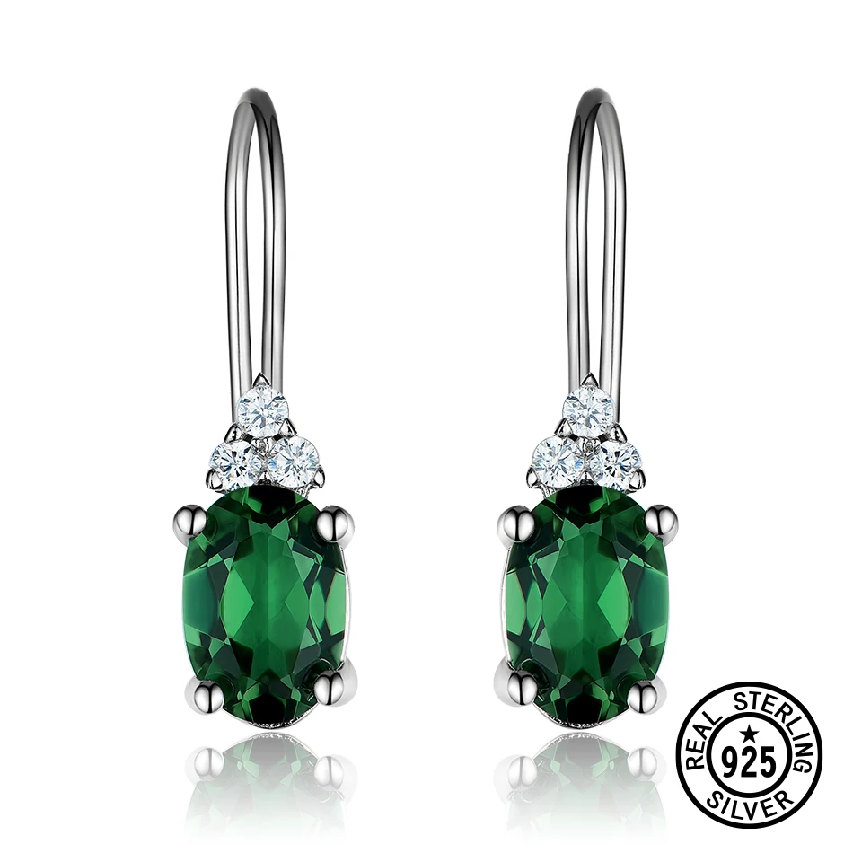 925-Sterling-Silver Earrings Fine-Jewelry Nano-Emerald Women Classic for Gifts Created