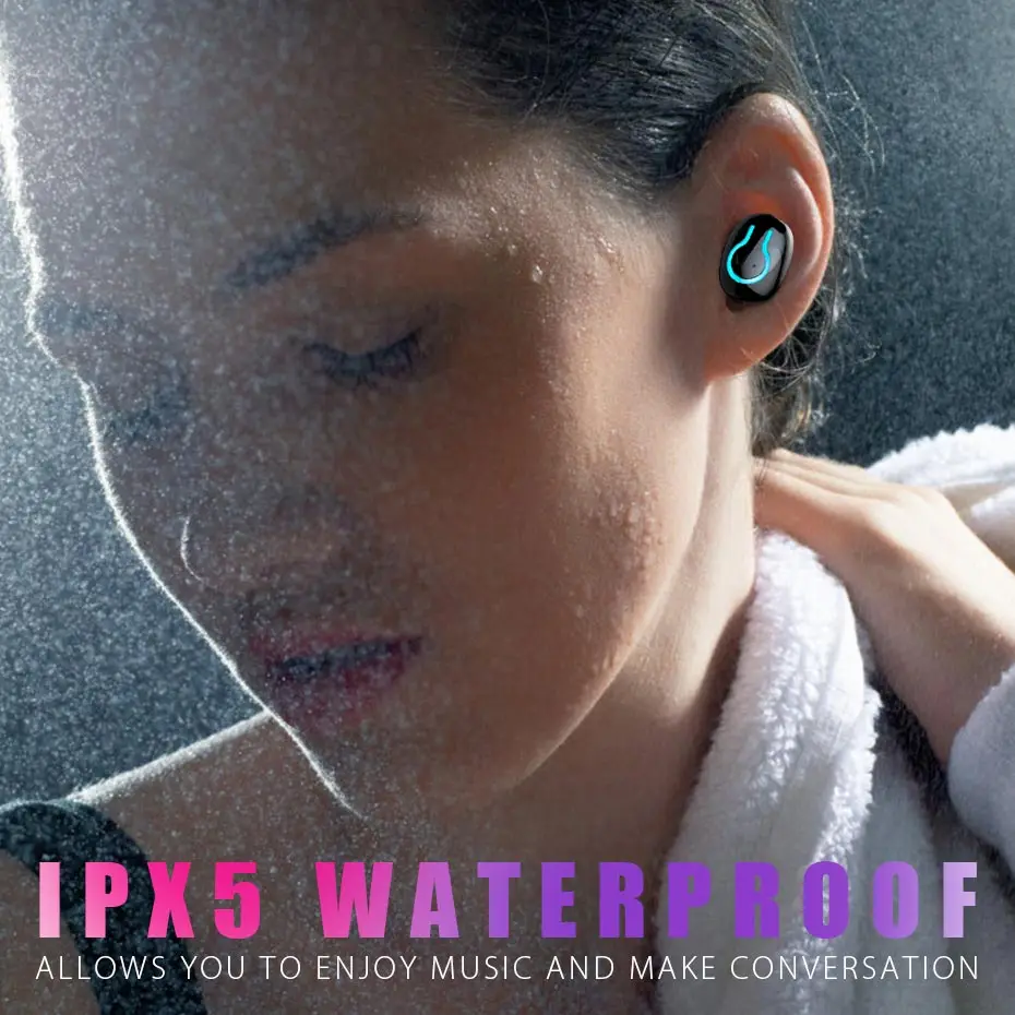 HIFI стерео Bluetooth наушники V5.0 спортивные водонепроницаемые наушники с двойным микрофоном и 6000 мАч Внешний аккумулятор беспроводные наушники