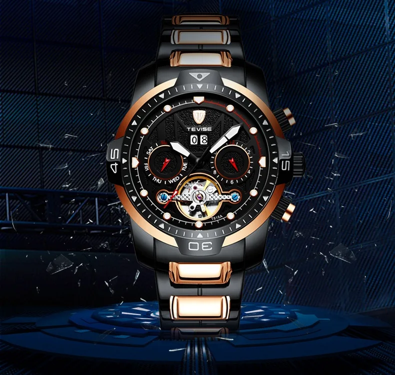 Big Man Watch TEVISE T816A Tourbillon Week Date Month Automatic Mechanical Wristwatch Luminous Hand Scale Watch Men Dropshipping (2)