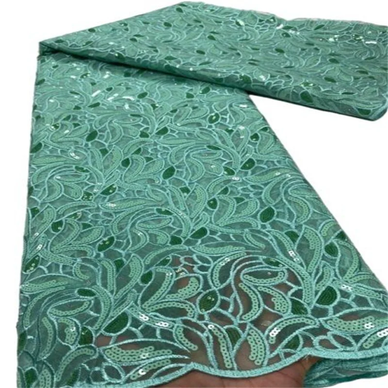 

African White Sequin Organza Lace Fabric Green High Quality Lace French Tulle Lace Fabric Nigerian Lace Fabrics For Wedding