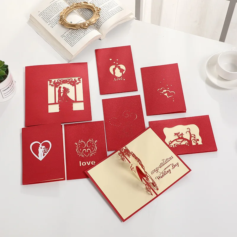3D Pop Up Card Lovers Wedding Invitation Greeting Cards Laser Cut Valentine's Day Anniversary Couples Wife Husband Gift Postcard