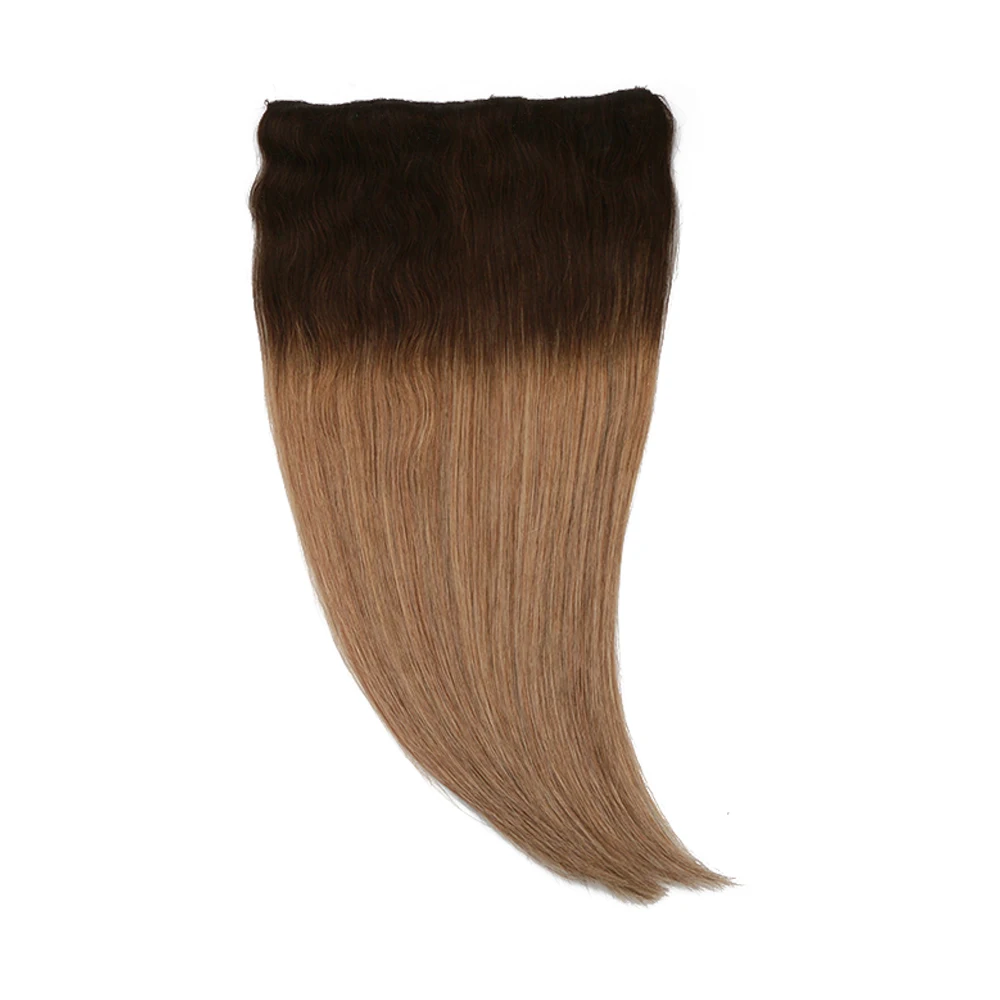 Toysww One Piece Clip in Hair Extensions Human Hair Double Weft Clip on Extensions Balayage Brown #2/2/8