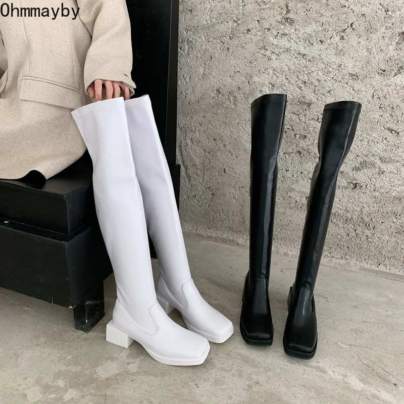 Женские осенне-зимние высокие ботинки 2021 модная обувь на низком квадратном