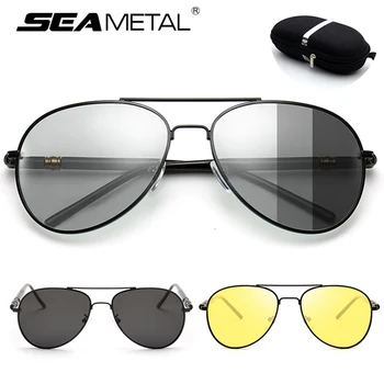 

Photochromic Driver Goggles Polarized Sunglasses Men Pilot Sun Glasses Night Vision Male Eyeglasses with Glasses Cases UV400