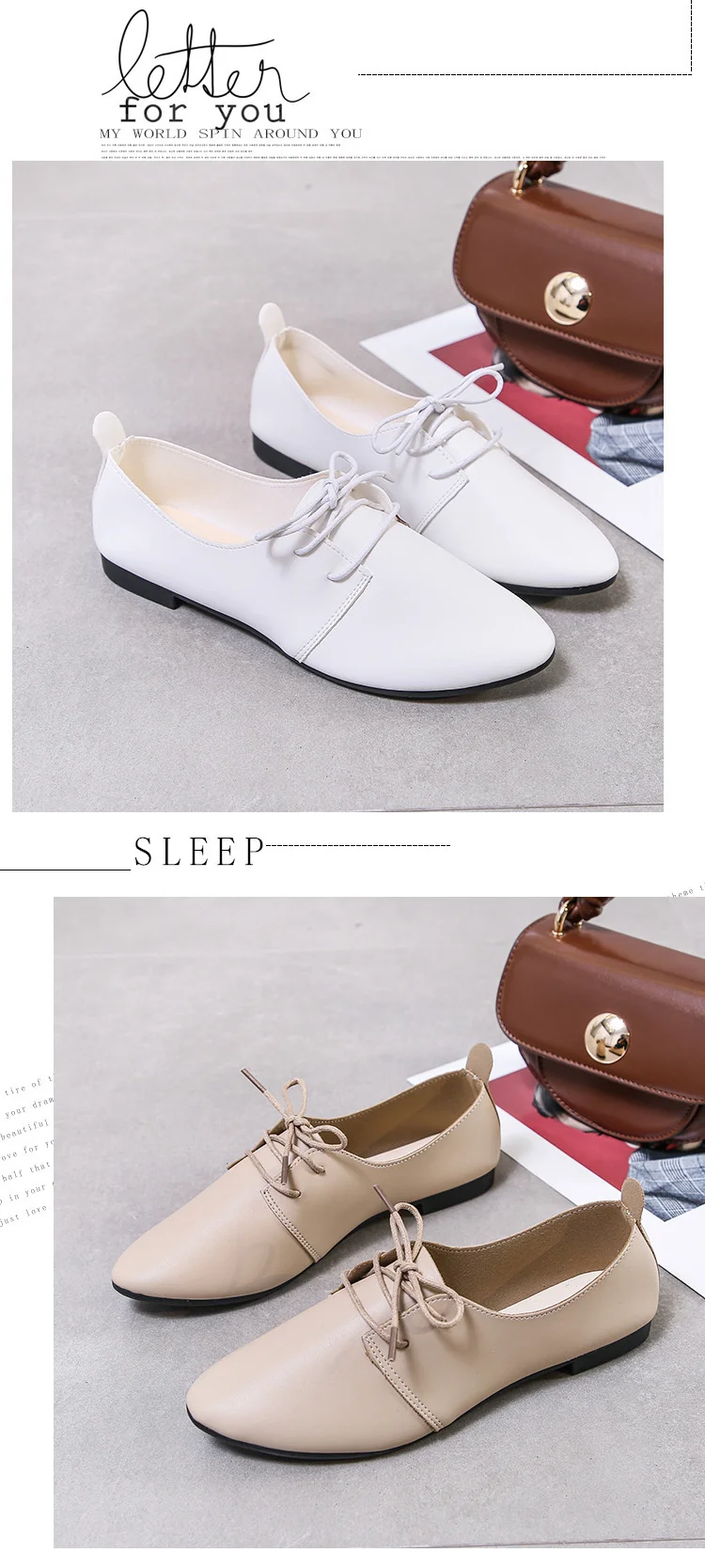 2021 New Design Women Oxford Shoes Casual Flats Shoes Women PU Leather Shoes Light Lace Up Loafers Ladies Walking White Shoes
