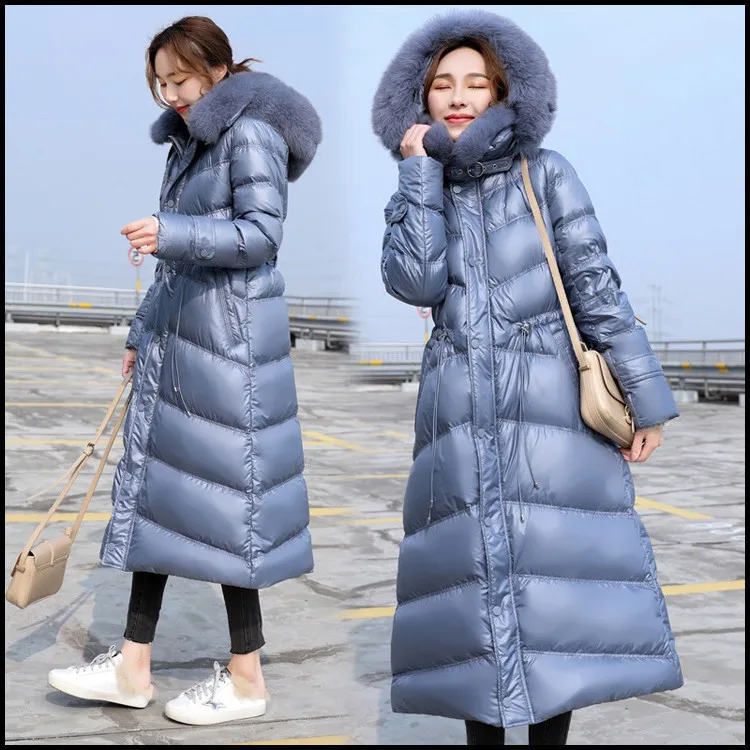 New Style Winter Korean-style Double Fox Fur Collar down Jacket Women's Mid-length Thick Hooded Detachable Slim Fit Wholesa