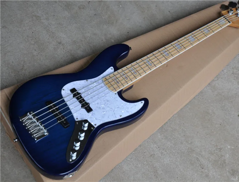 

5-String Bass Guitar,Active Circut,iBlue Color Ash Body,Maple Fingerboard with Abalone Fret Marks Inlay and can be Custimized