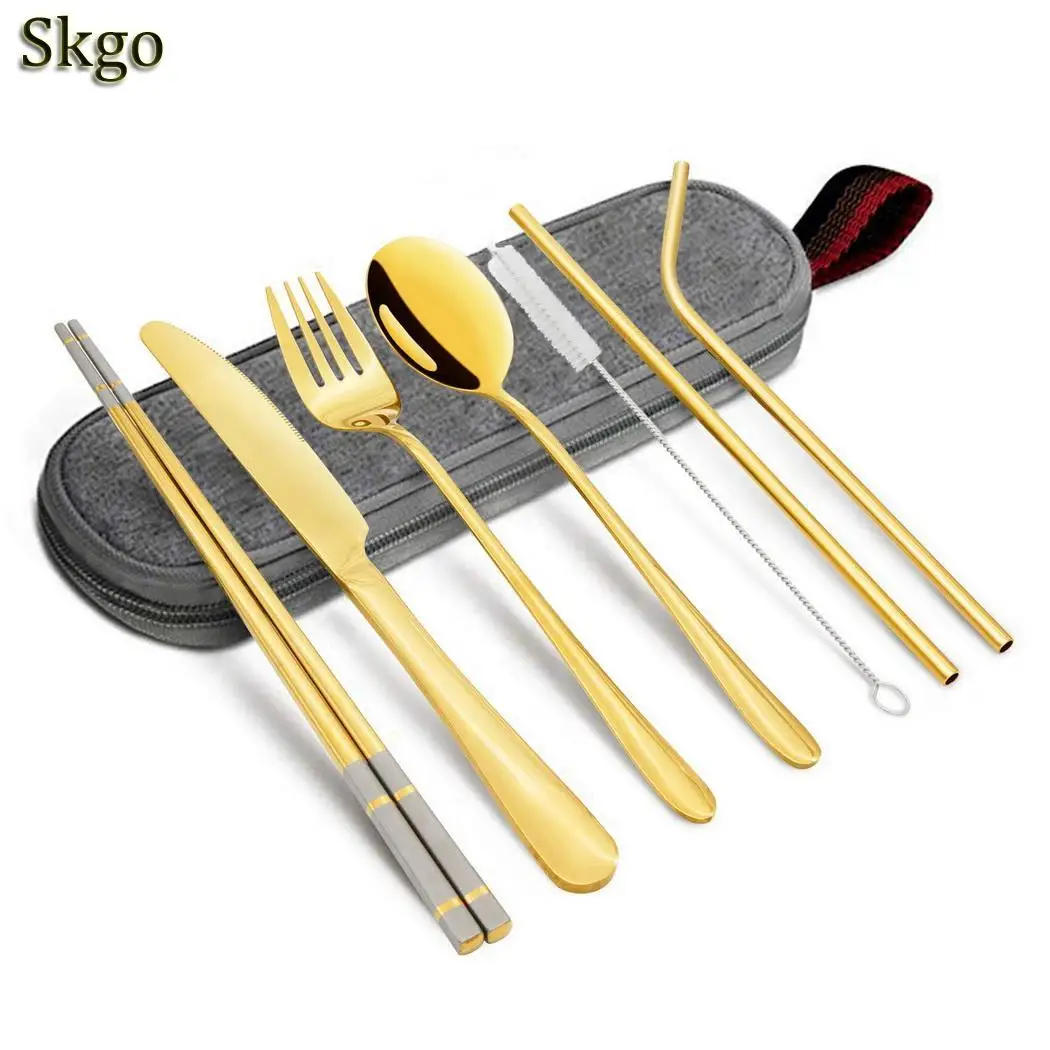 7pcs Portable Home Stainless Steel Cutlery Set Outdoor Tableware Set Home