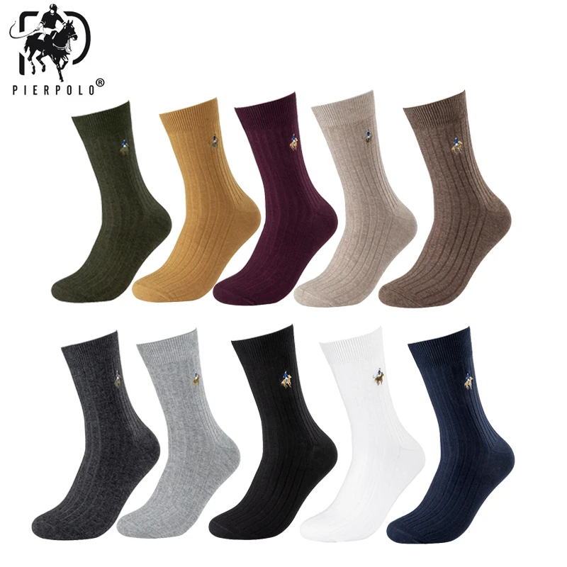 

PIERPOLO Brand Colorful Striped Socks Fashion Cotton Crew Socks Business Embroidery Autumn Winter Men's Socks High Quality 39-45