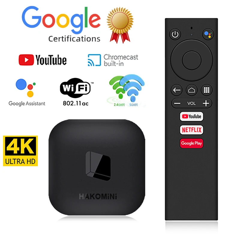 Certificato Google Originale Android Tv Box Hakomini Amlogic S905Y2 5G Wifi 1000M Ethernet 4K Youtube Assistant Chromecast