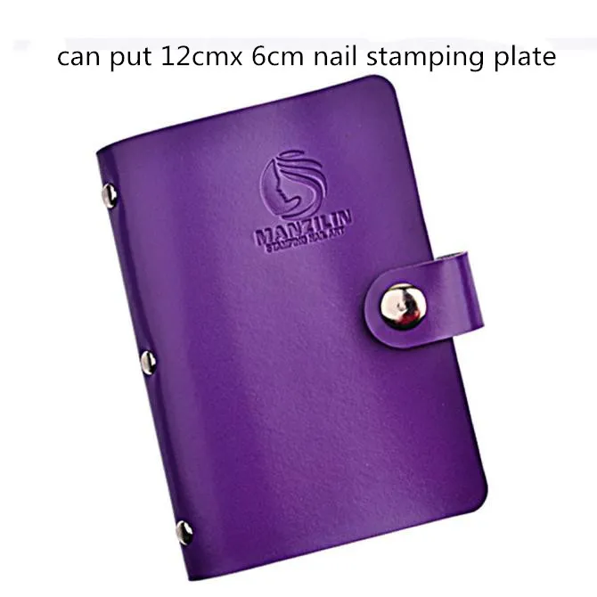 purple 1pc Nail Stamping Plate Holder Case Round Square Rectangular 20 Slots Professional Manicure Nail Art Plate Organizer Bag - Color: purple