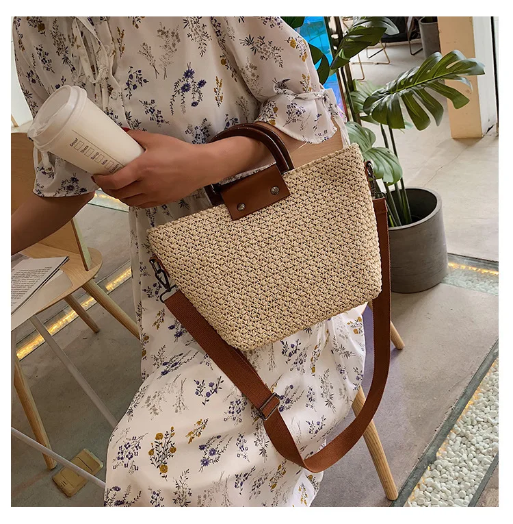 National Style Woven Shoulder Bag Ladies Acrylic Bracelet Handbag Casual Summer Quality Bag women