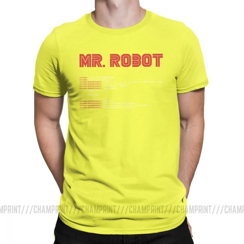 Цвет: желтый Крутая футболка Mr Robot Программирование программист футболки разработчик футболки с кодом для мужчин вырез лодочкой хлопок короткий рукав Одежда большого размера - Цвет: Цвет: желтый