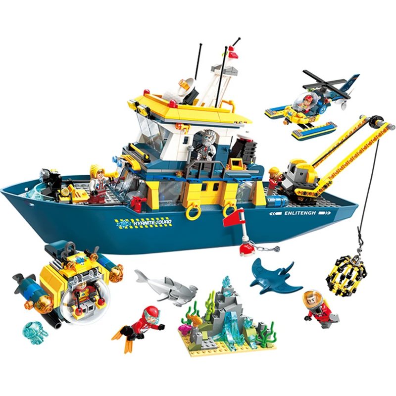 ENLIGHTEN-Diving-Spar-shark-Mining-Delta-command-Ship-Boat-Building-Blocks-Sets-Bricks-Model-Kid-Toy