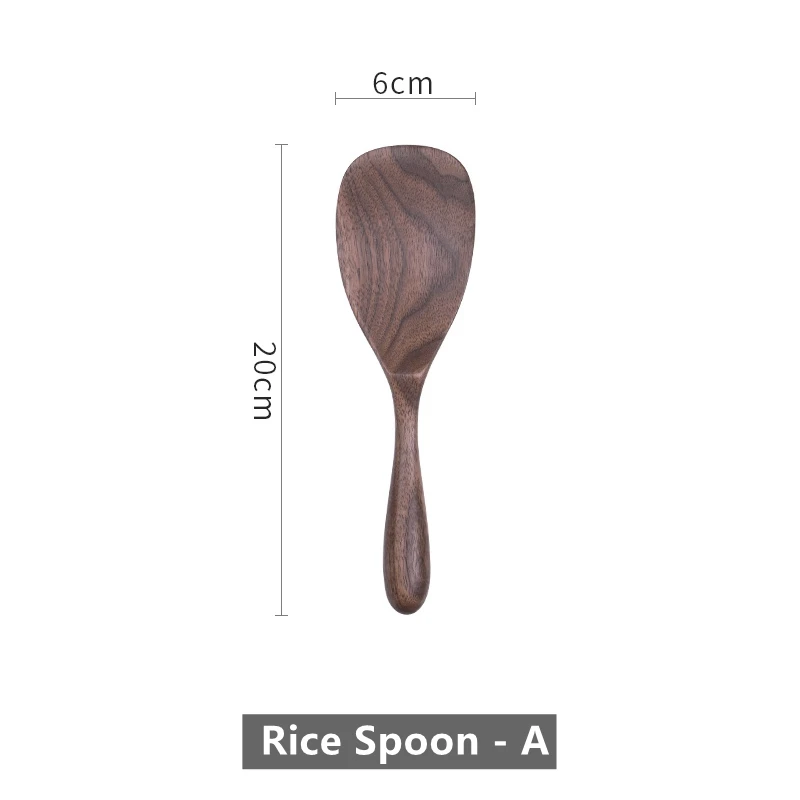 Musowood Black Walnut Wood Spoons Coffee Honey Spoons Wooden Japanese Style Stir Long Scoop Large Soup Kitchen Tableware Gift - Цвет: Rice spoon A